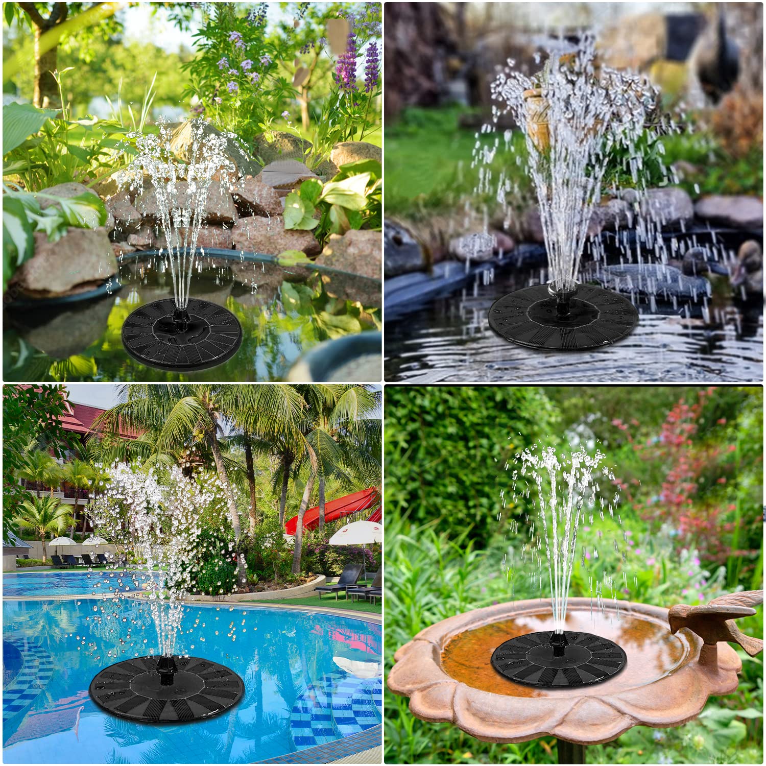 ZOLOCHEL solar fountain operates quietly under bright sun for peaceful decor
