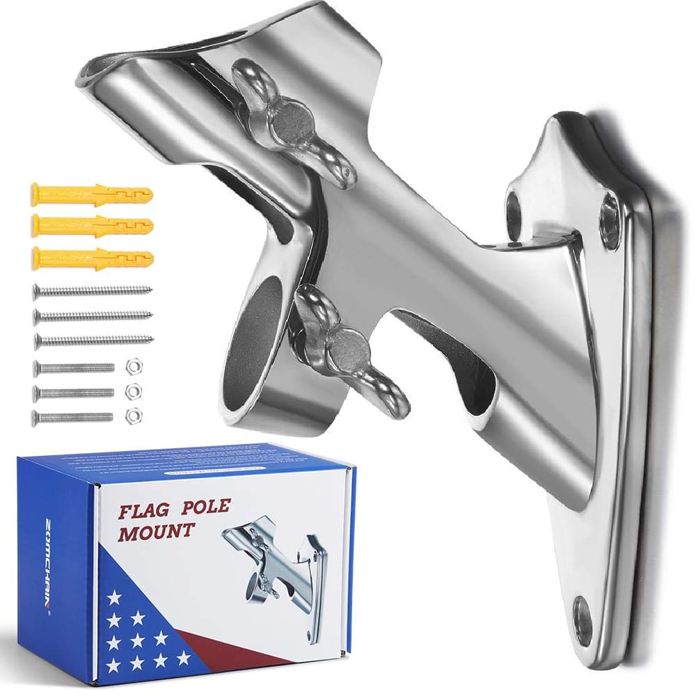 ZOMCHAIN flag pole bracket outdoor mount demonstrates durable 316 stainless steel and sleek finish.