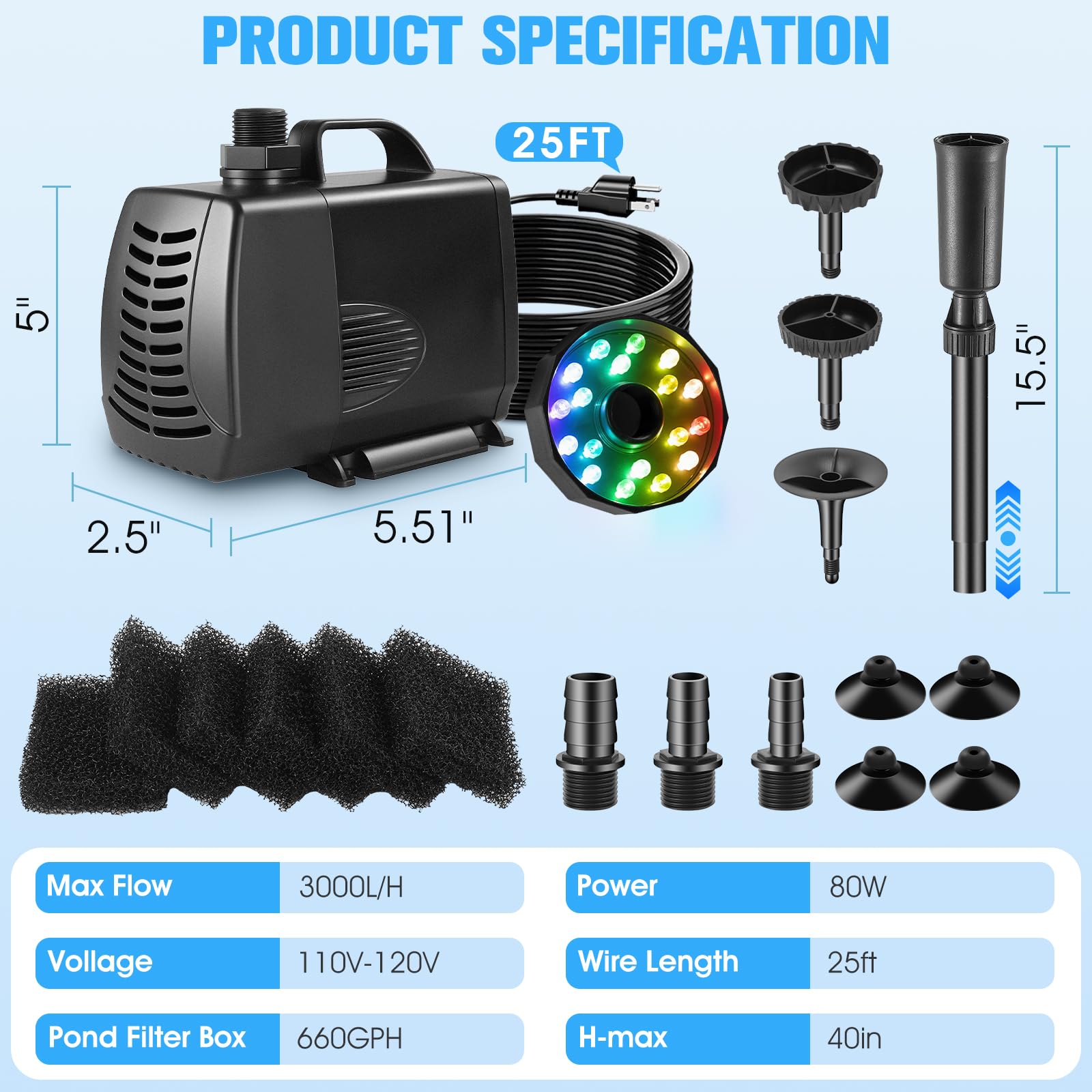 ZoneJoy 3in1 pond kit combines filter, fountain, and RGB glow for striking ponds.
