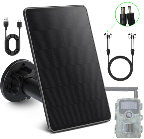 Zonkasion trail camera solar panel mounted outdoors for reliable power.