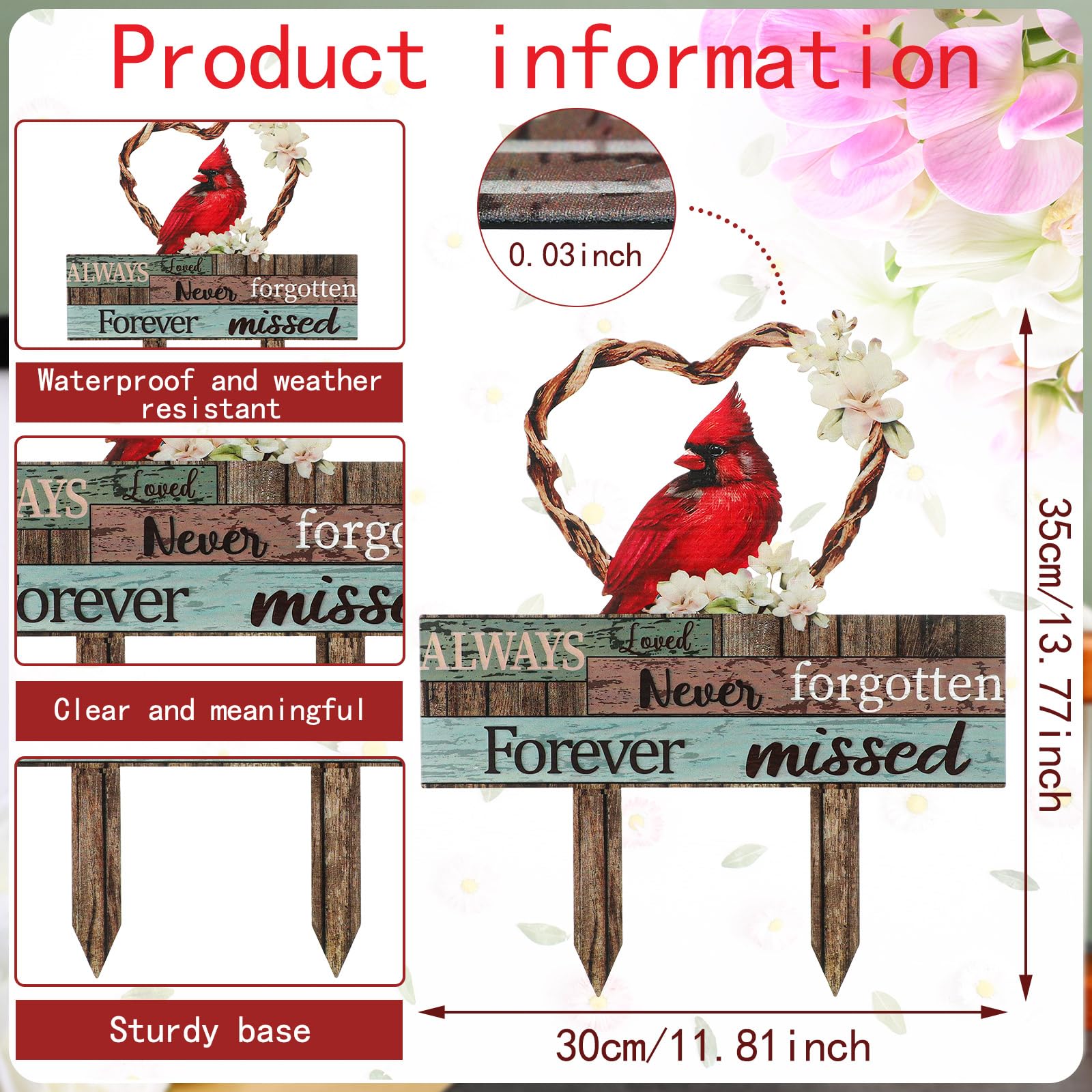 Zonon Cardinal Grave Decoration brown stake complements earthy tones while honoring loved ones.