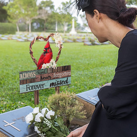 Zonon Cardinal Heart Stake brown emphasizes warmth, durability, and outdoor endurance for gravesite decor.
