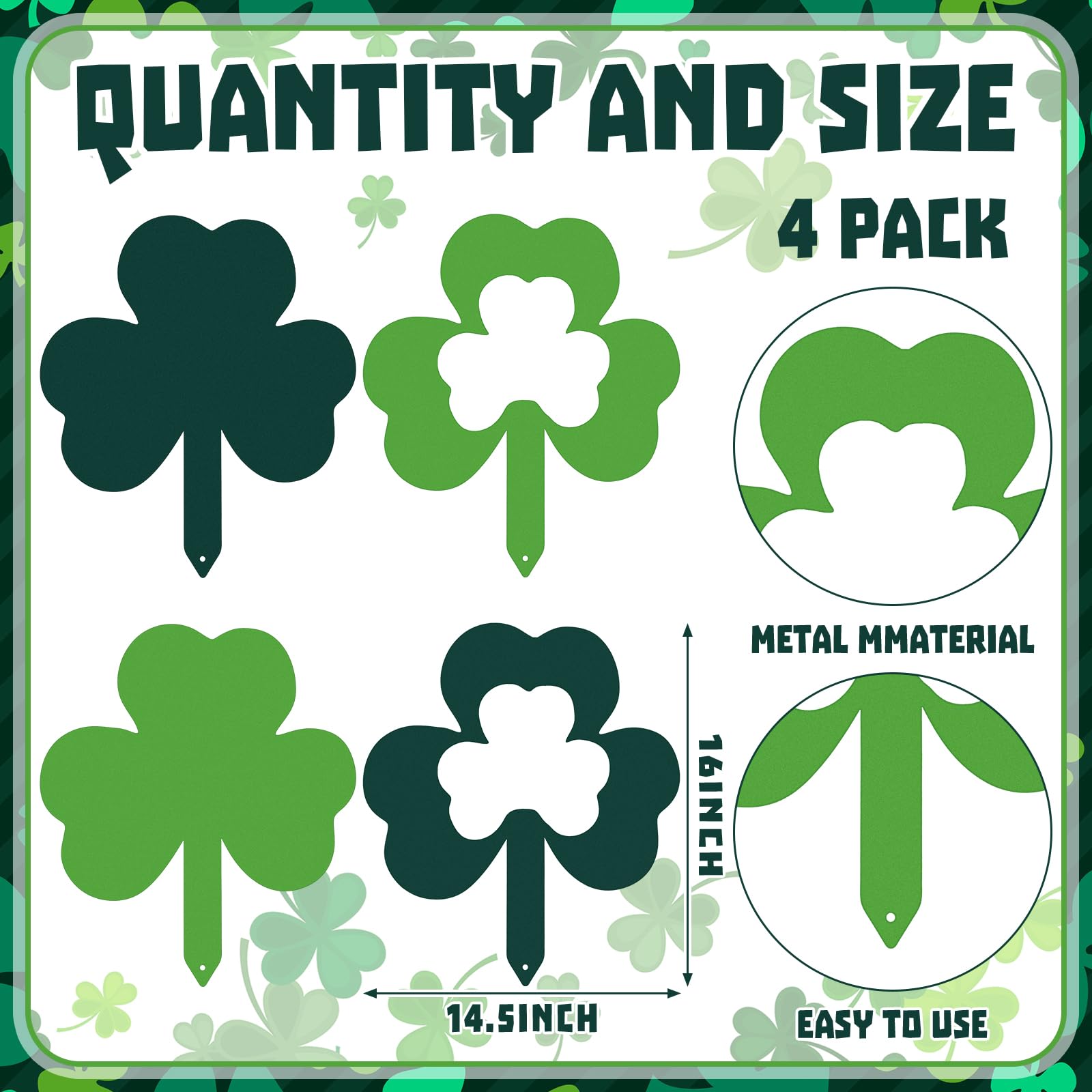 Zonon metal shamrock garden stakes provide durable outdoor decor.