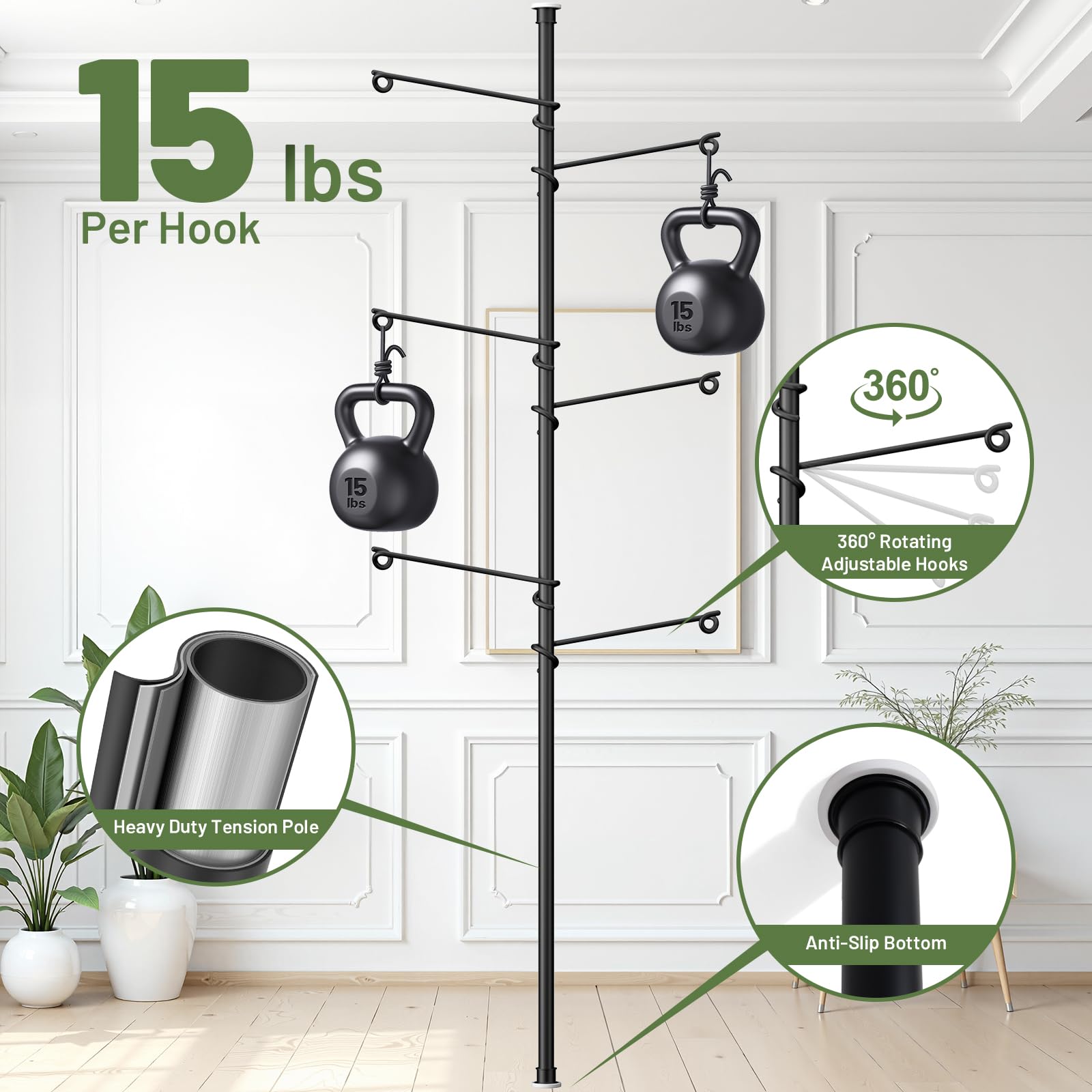 Zononoca tension rod plant stand adjustable hooks for precise plant positioning