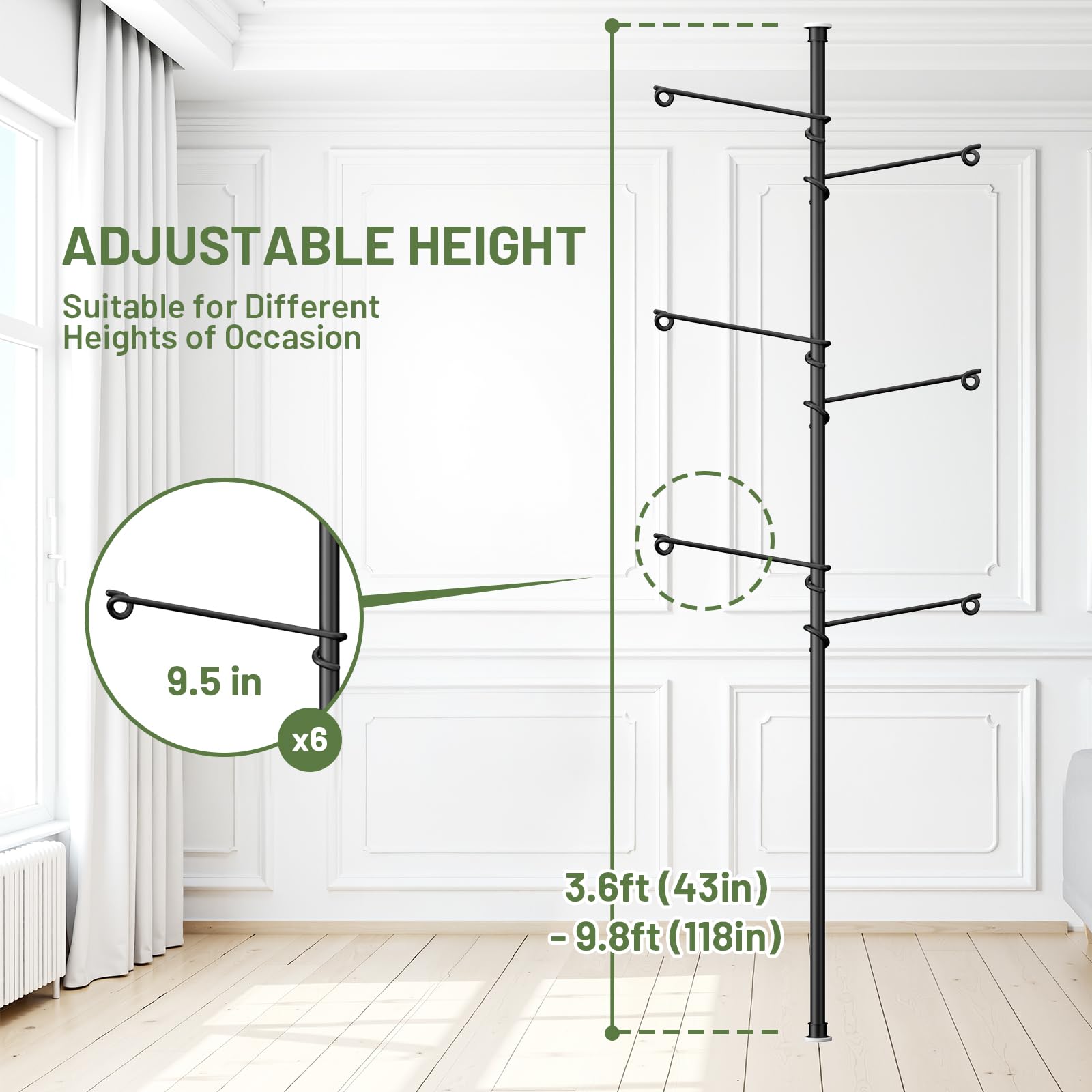 Zononoca tension rod plant stand floor-to-ceiling fit across varied ceiling heights