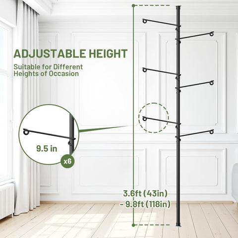 Zononoca tension rod plant stand floor-to-ceiling fit across varied ceiling heights