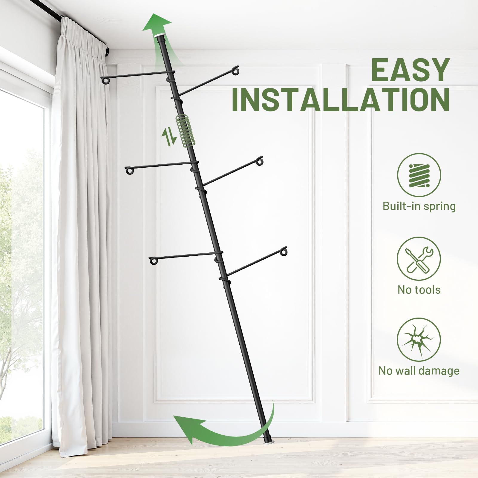 Zononoca tension rod plant stand modern boho aesthetic in living room
