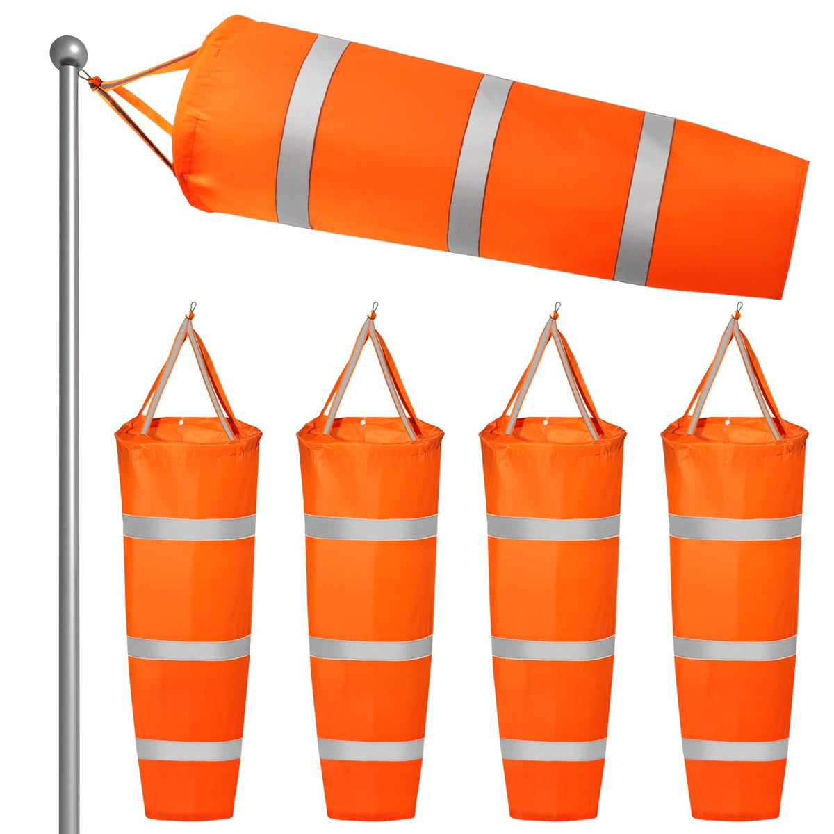 ZOOFOX 4-pack windsocks shown in a row, highlighting wind direction visibility outdoors