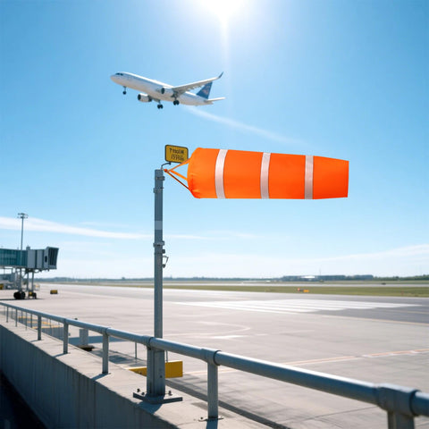 ZOOFOX windsocks deployed at an airport runway for wind direction cues