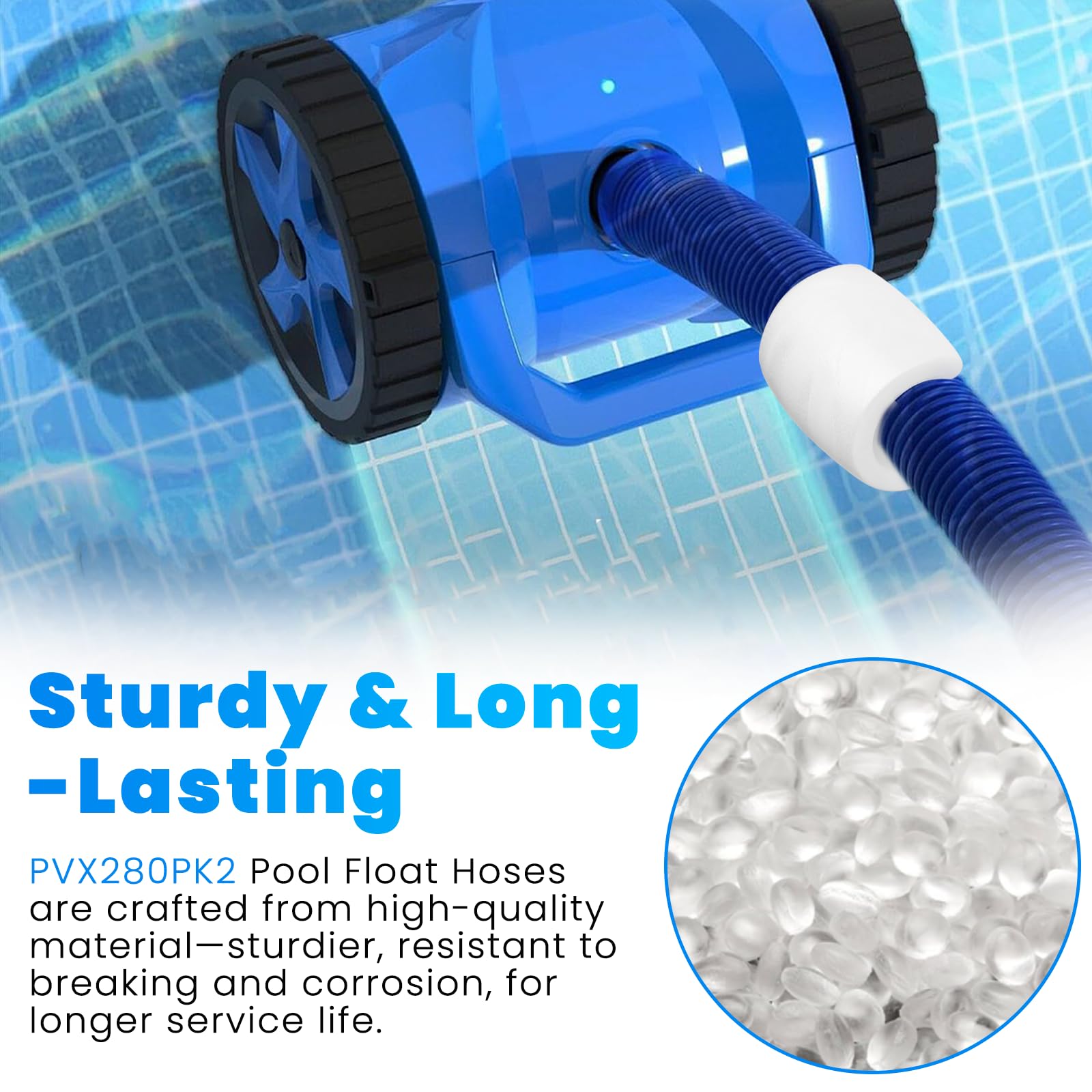 Zookpr hose float durable material resists breakage in pool environments.