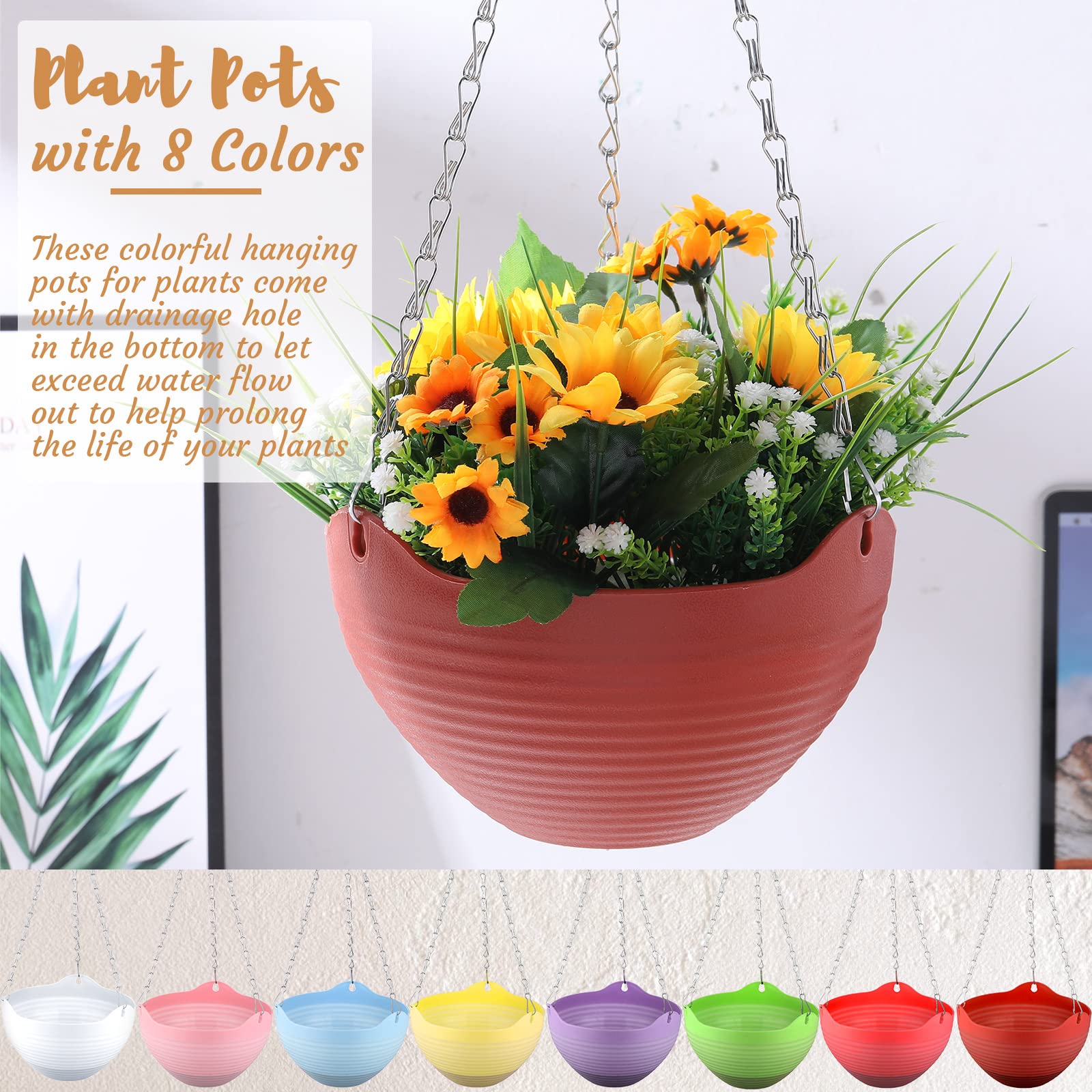 Zopeal 8-inch blue hanging planter with metal chain for outdoor balconies.