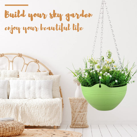 Zopeal 8-inch green hanging planter with triple chain hanger for secure mounting.