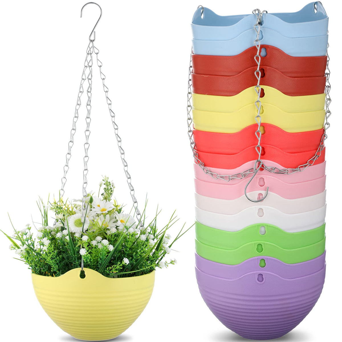 Zopeal 8-inch white hanging planter with self-watering design for indoor greenery.