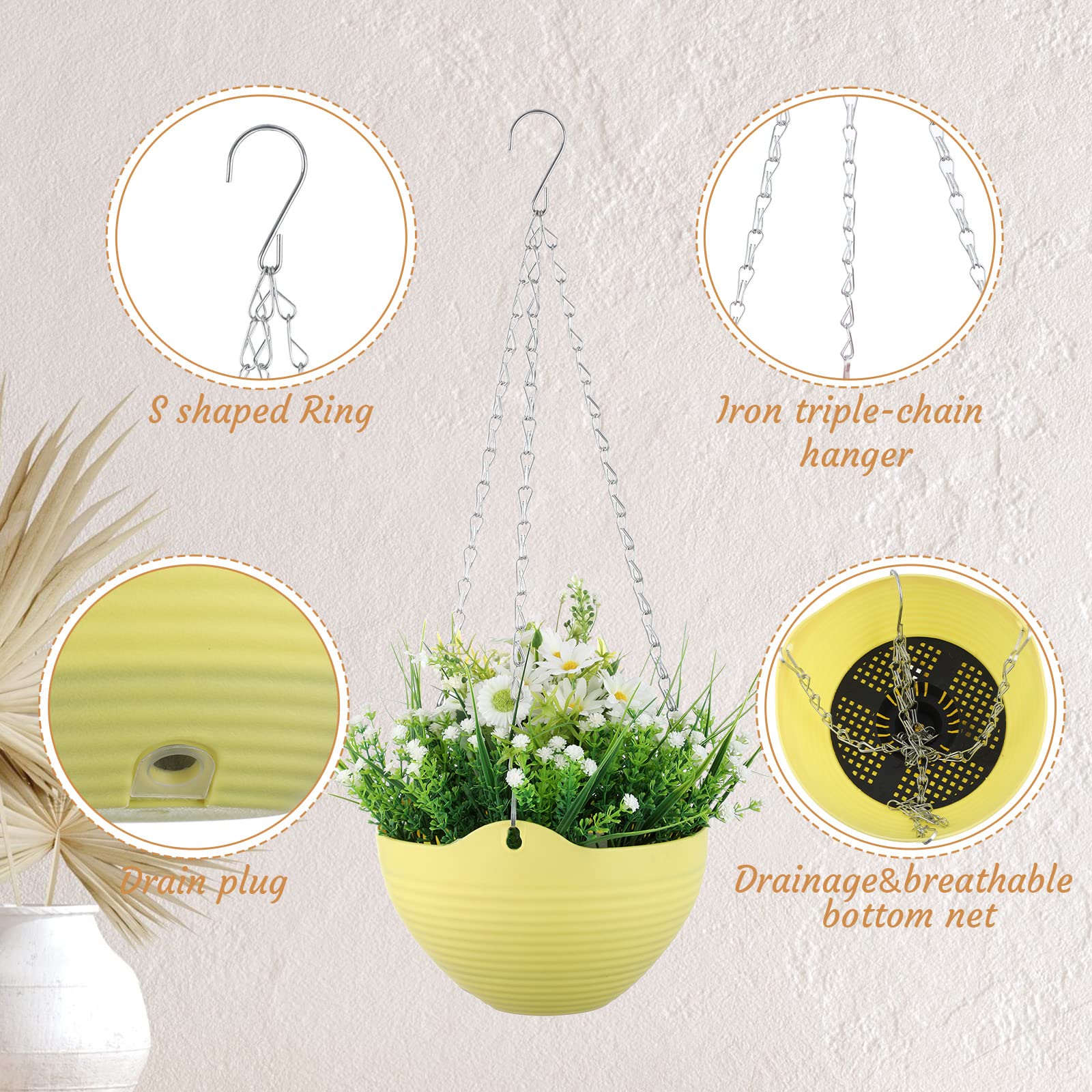 Zopeal 8-inch yellow hanging planter with durable resin for vibrant decor.