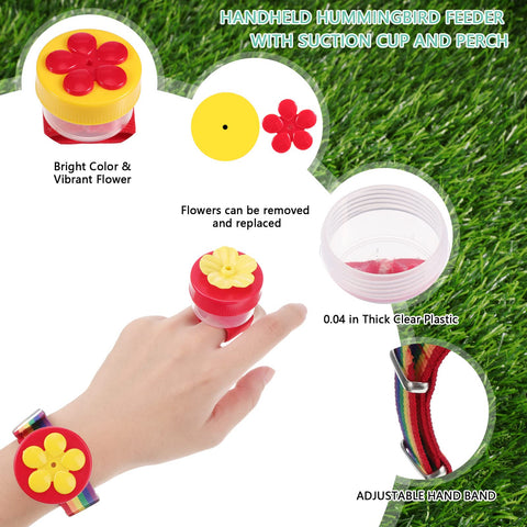 Zopeal hummingbird wrist feeder with flower style keeps birds nearby for easy viewing.