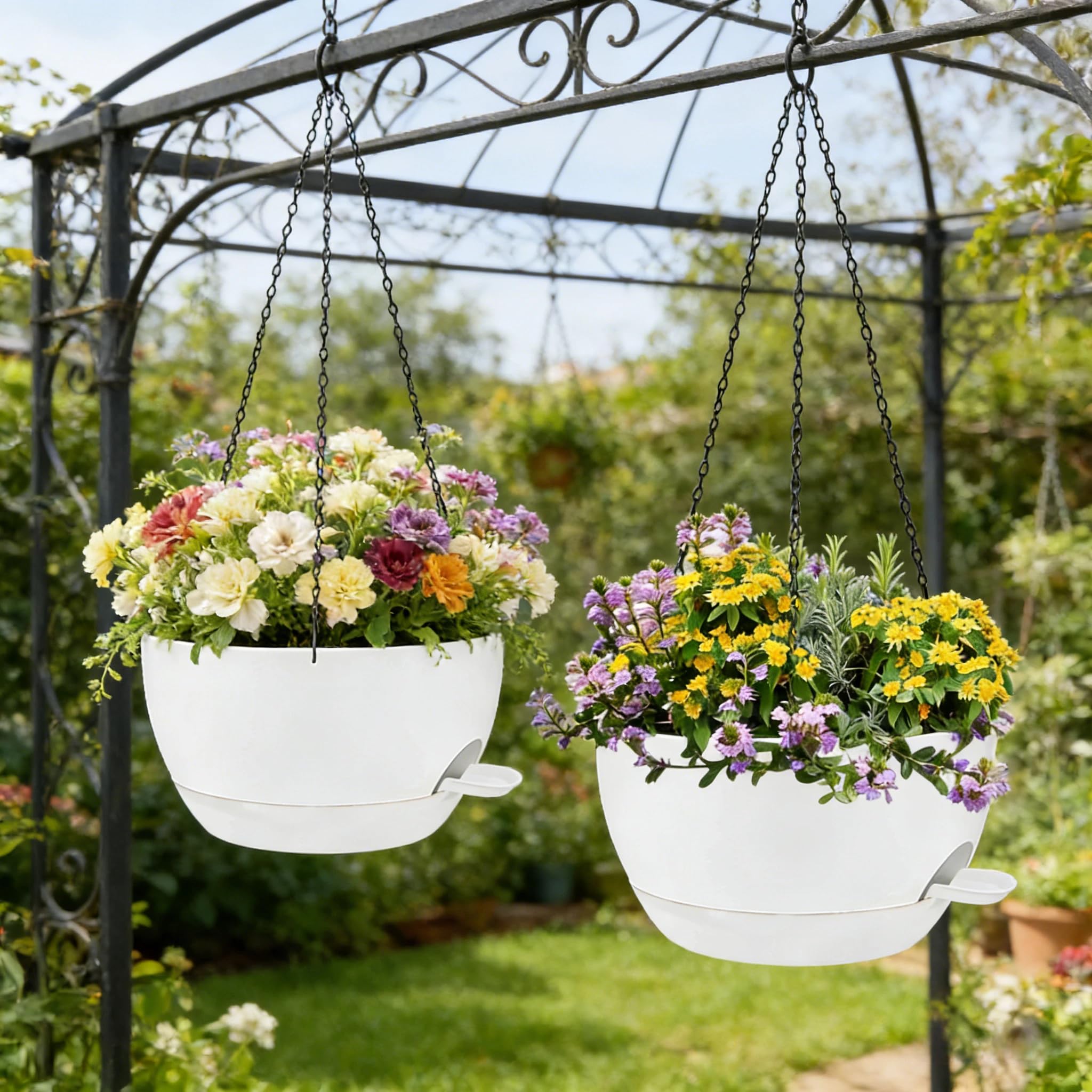 Zople hanging planter with adjustable chain for flexible porch and balcony mounting.