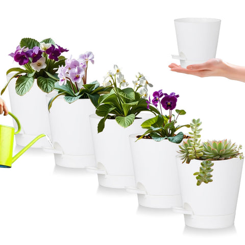 Zople 5-inch self-watering pot in white for indoor plant setups with a reservoir