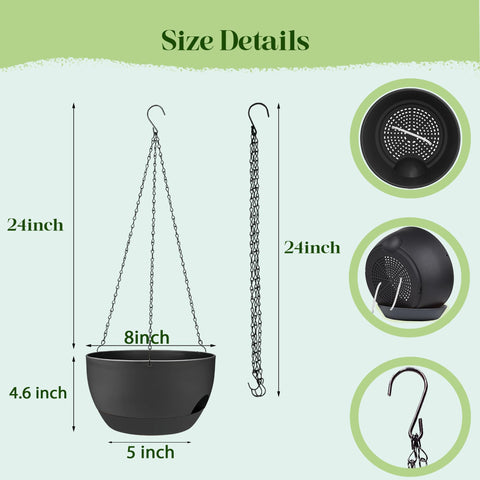 Zople 8-inch hanging planter front view; sleek black design brightens modern spaces.
