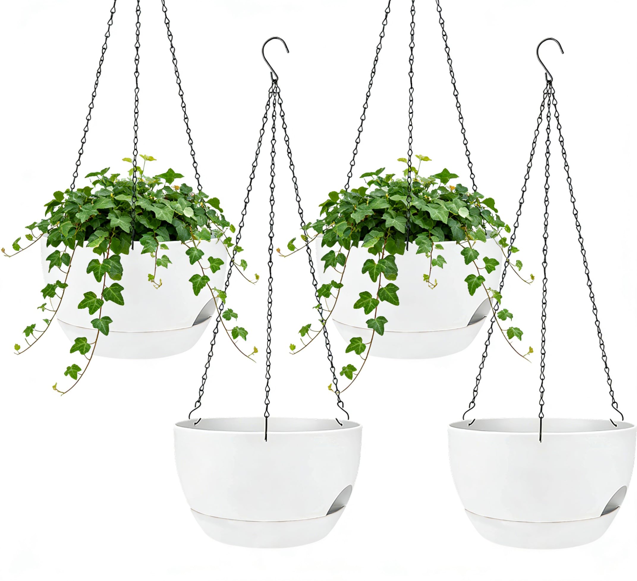 Zople 8-inch self-watering hanging planter set for space-saving indoor and outdoor display.
