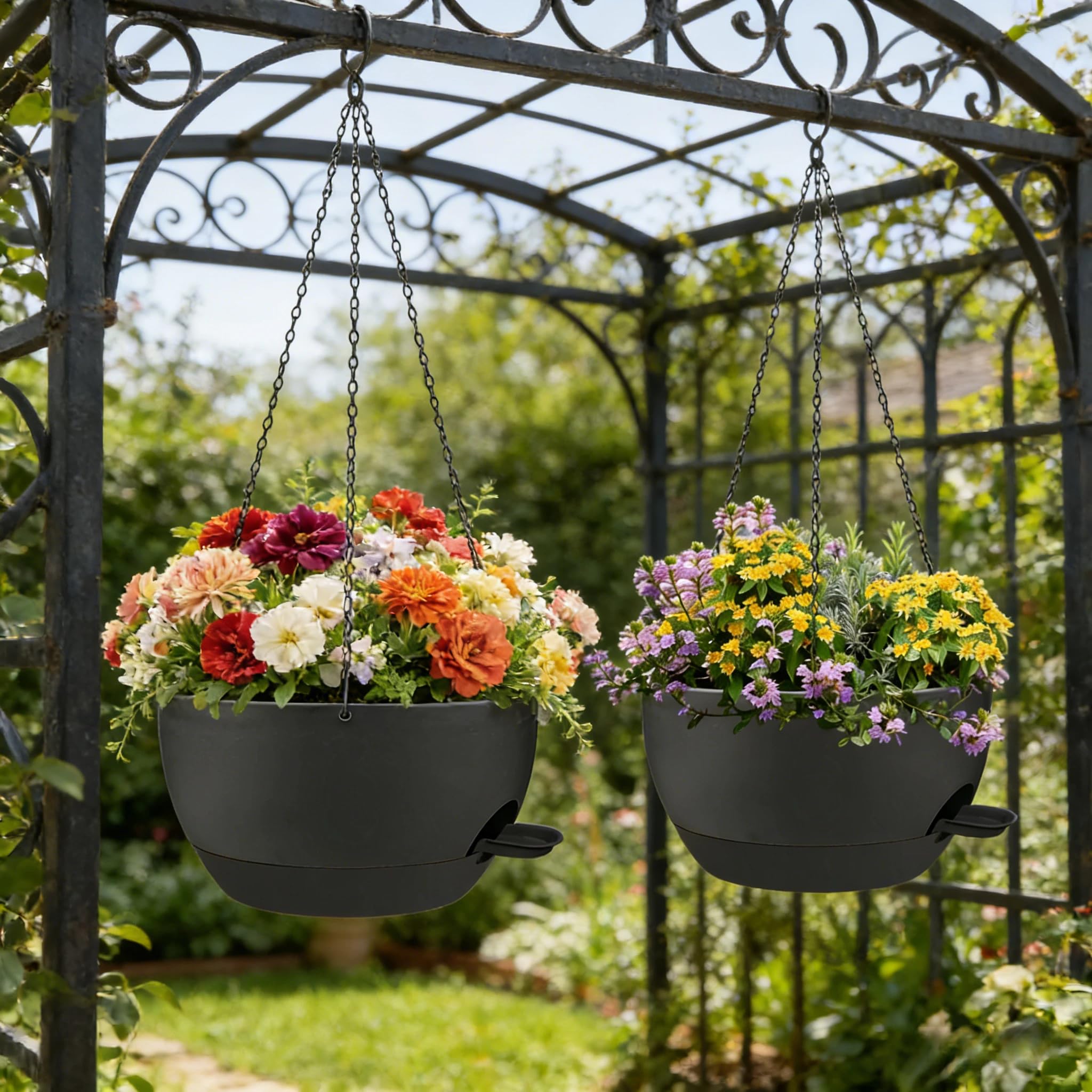 Zople hanging planter with iron chain and S-hook ensures secure outdoor display.