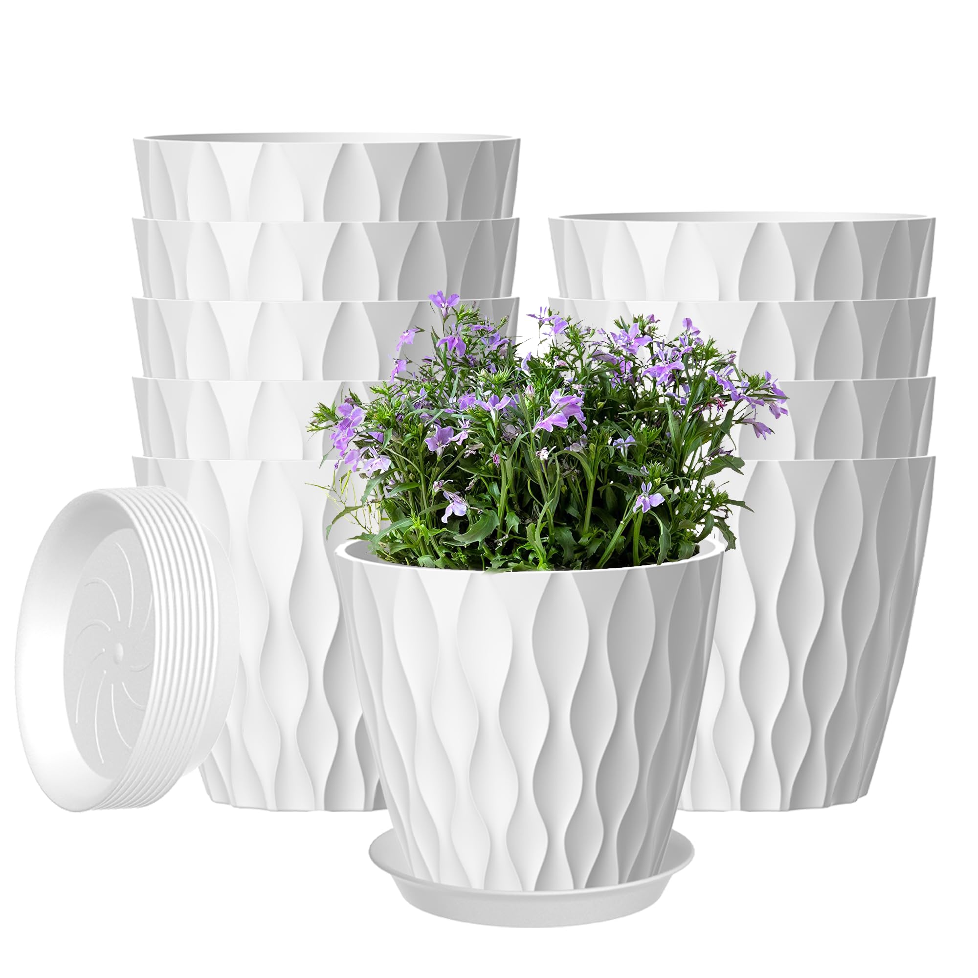 Zople 5-inch plant pot with drainage holes and saucers for indoor use