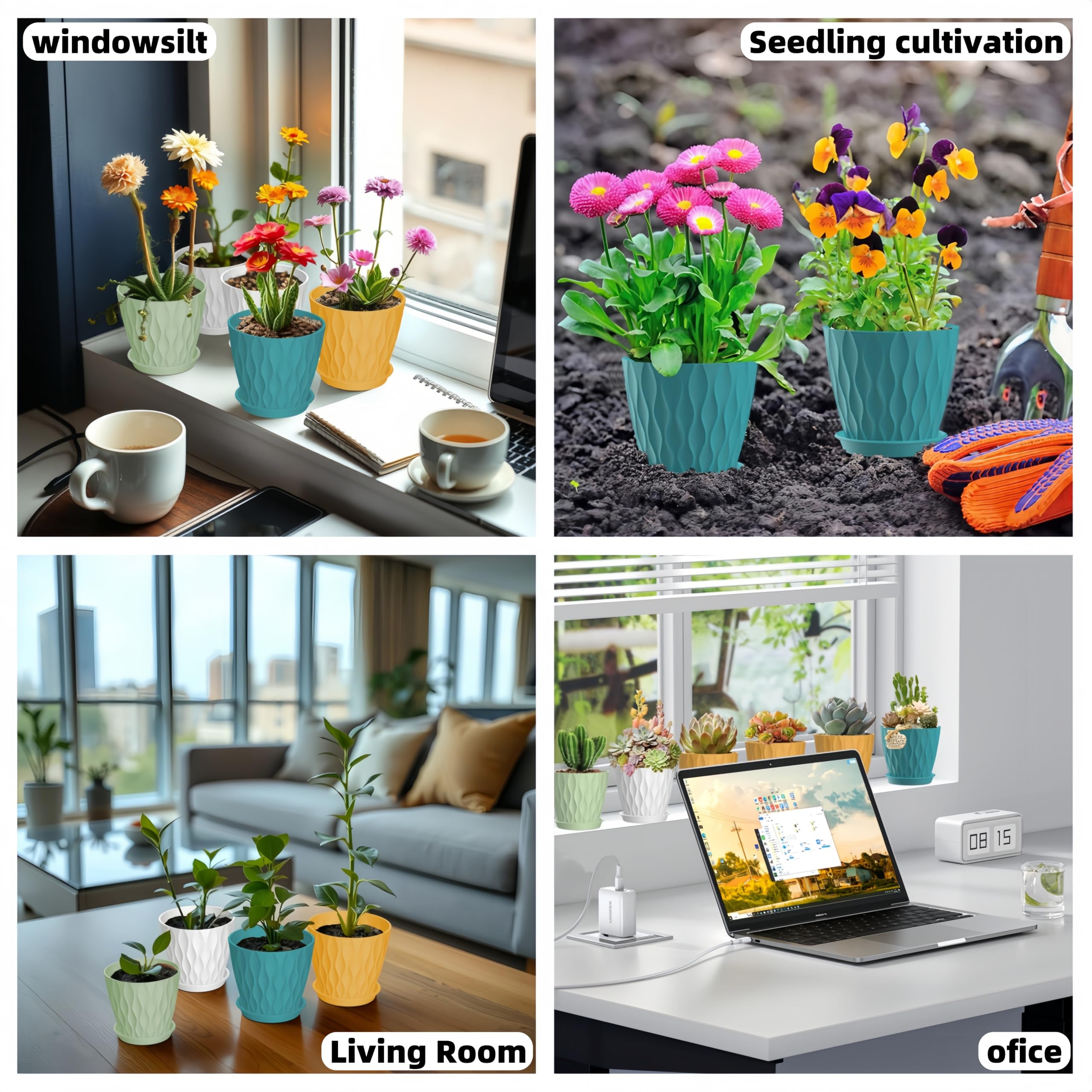 Zople planters with trays catch water to keep surfaces clean