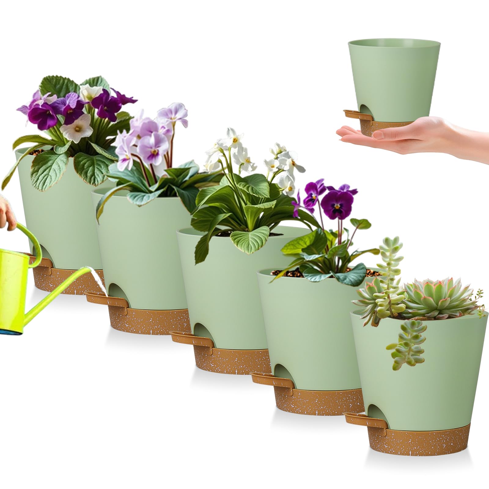 Zople 5-inch self-watering pot with tray for indoor plants, keeps soil evenly moist