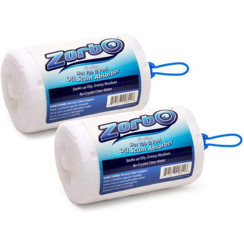 Zorbo oil scum absorber on hot tub surface reduces oily film for clearer water