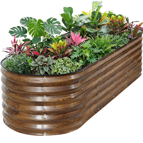 ZORMY brown oval galvanized raised bed top view showing spacious planting area