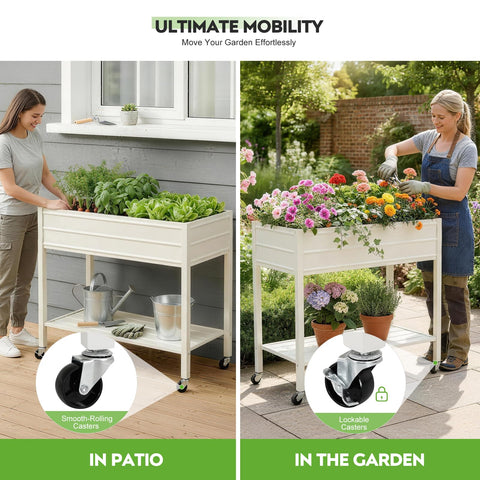 ZORMY built-in shelf keeps tools and fertilizers within reach during gardening.