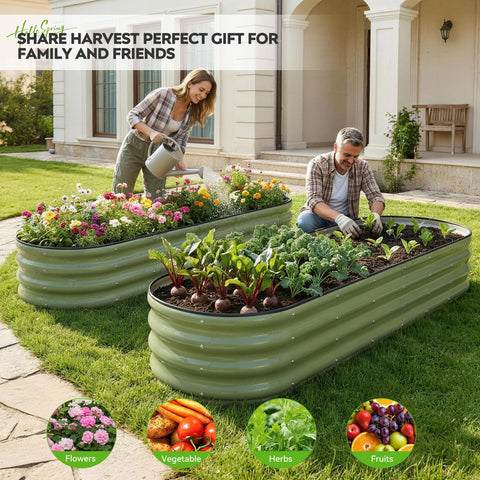 ZORMY olive green finish blends with outdoor spaces for planting ideas.