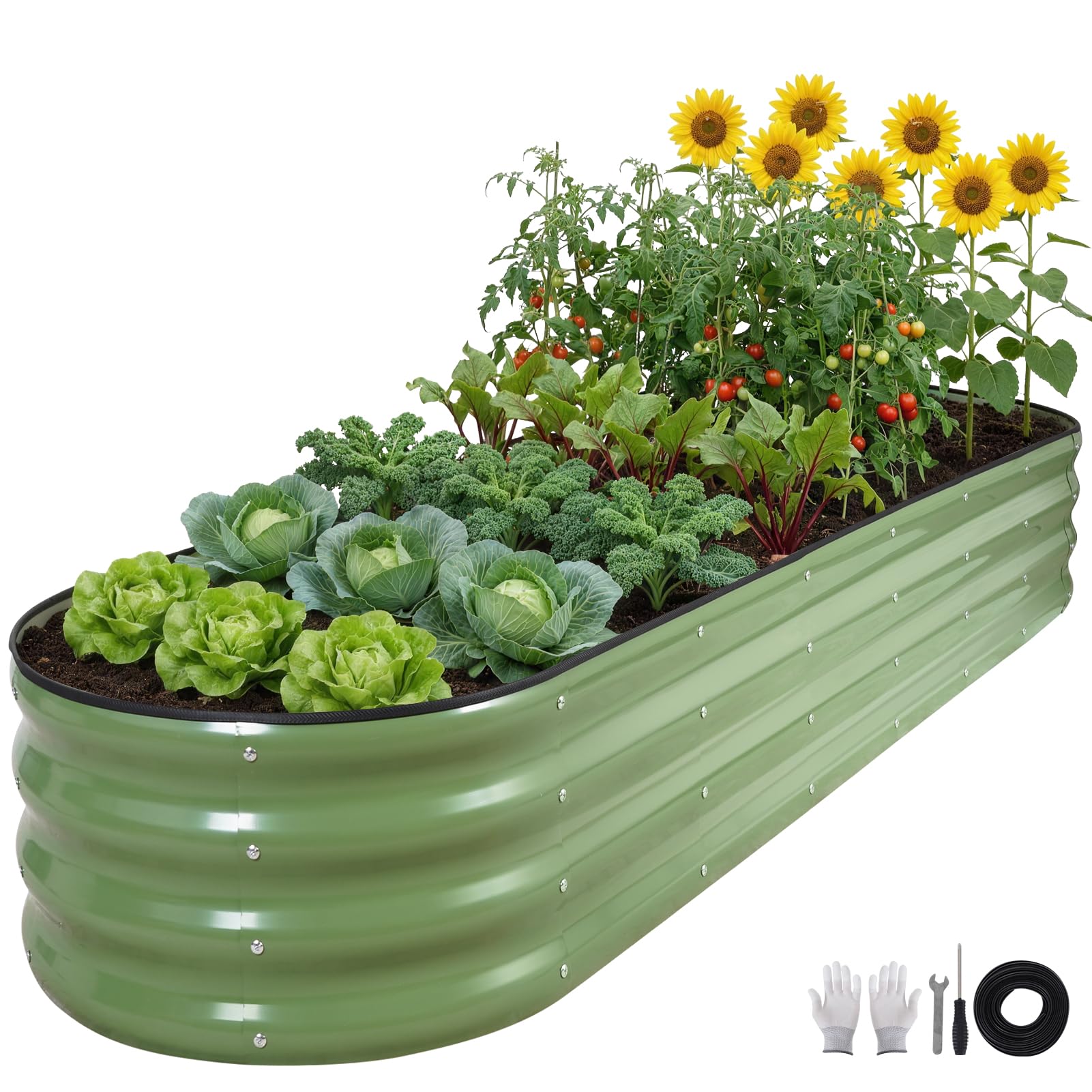 ZORMY oval galvanized raised bed with spacious design for vegetables and herbs.