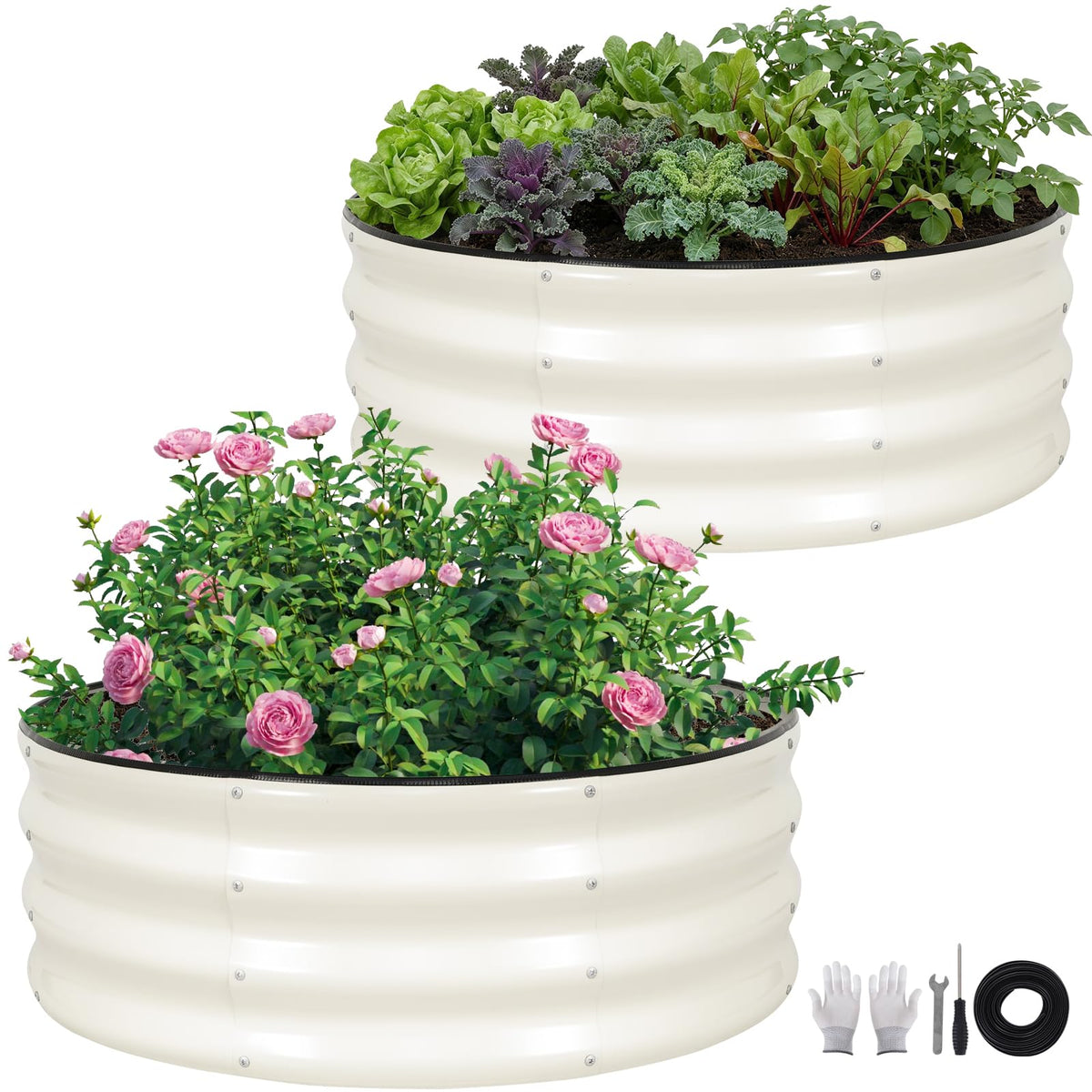 ZORMY round raised bed two-pack design for flexible garden layouts.