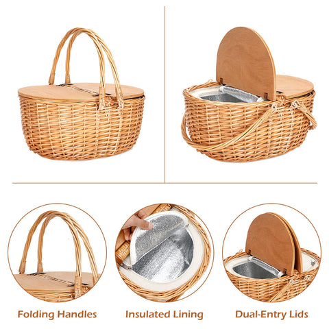 ZORMY wicker picnic basket with wooden split lid combines style and function.