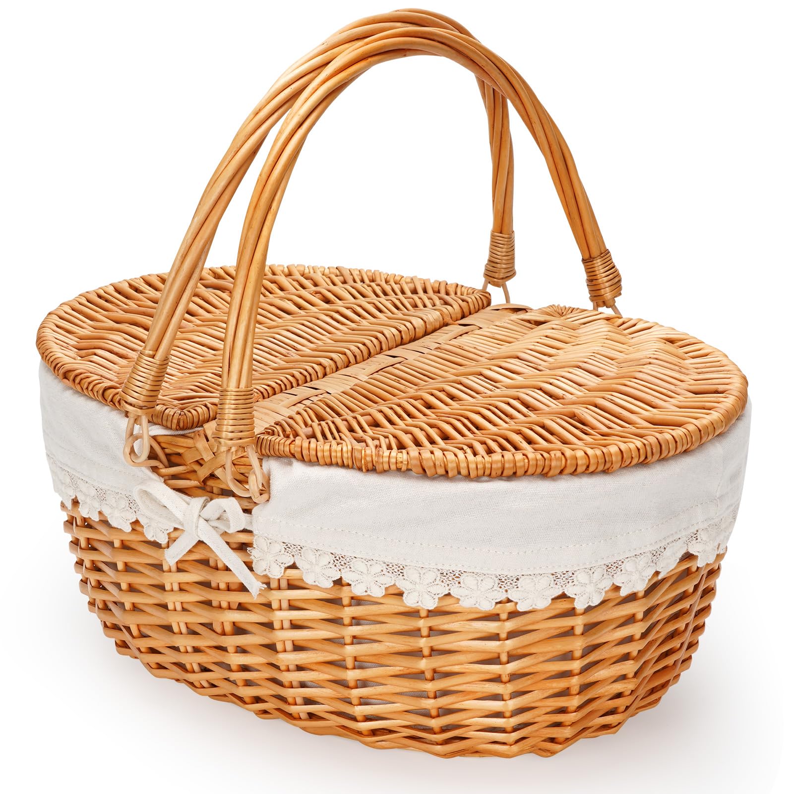 ZORMY wicker picnic basket with dual-entry lid for easy access to food.