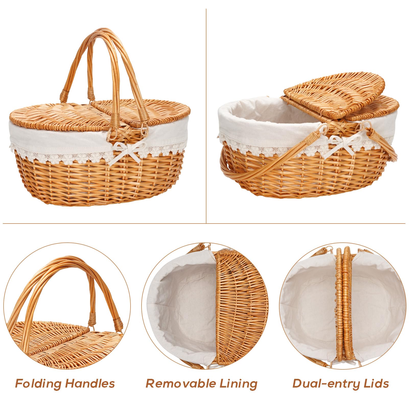 ZORMY wicker picnic basket natural wicker finish for rustic outdoor charm.