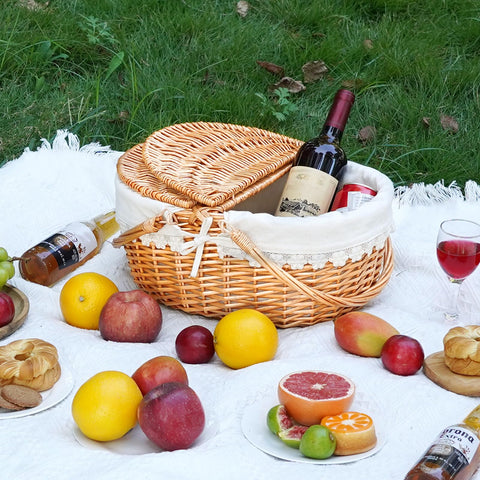ZORMY wicker picnic basket with removable liner for quick cleanup after outdoor meals.