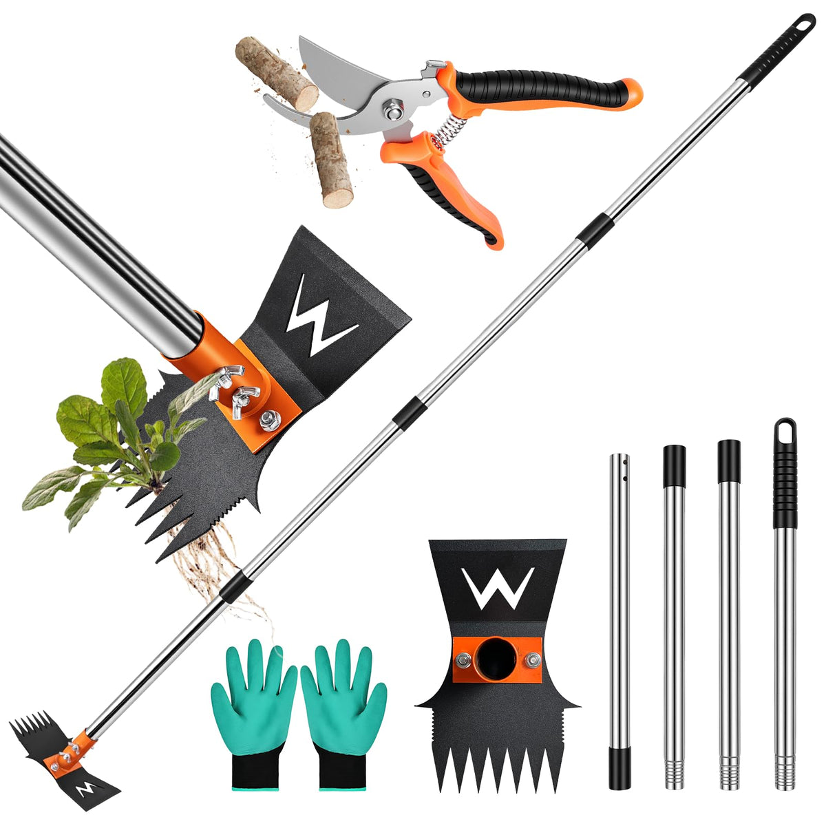 ZORSHUY garden hoe with a 60-inch extendable handle for standing weed removal.