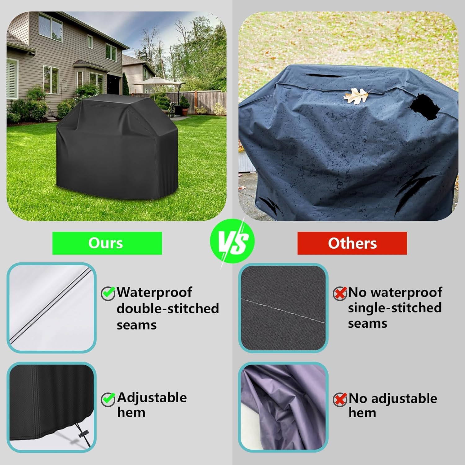 ZOTUEN grill cover with waterproof coating and UV protection for sun and rain defense.