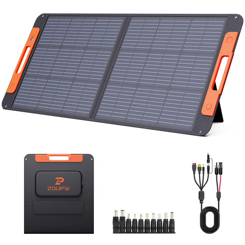 ZOUPW 100W portable solar panel folded view for camping and travel