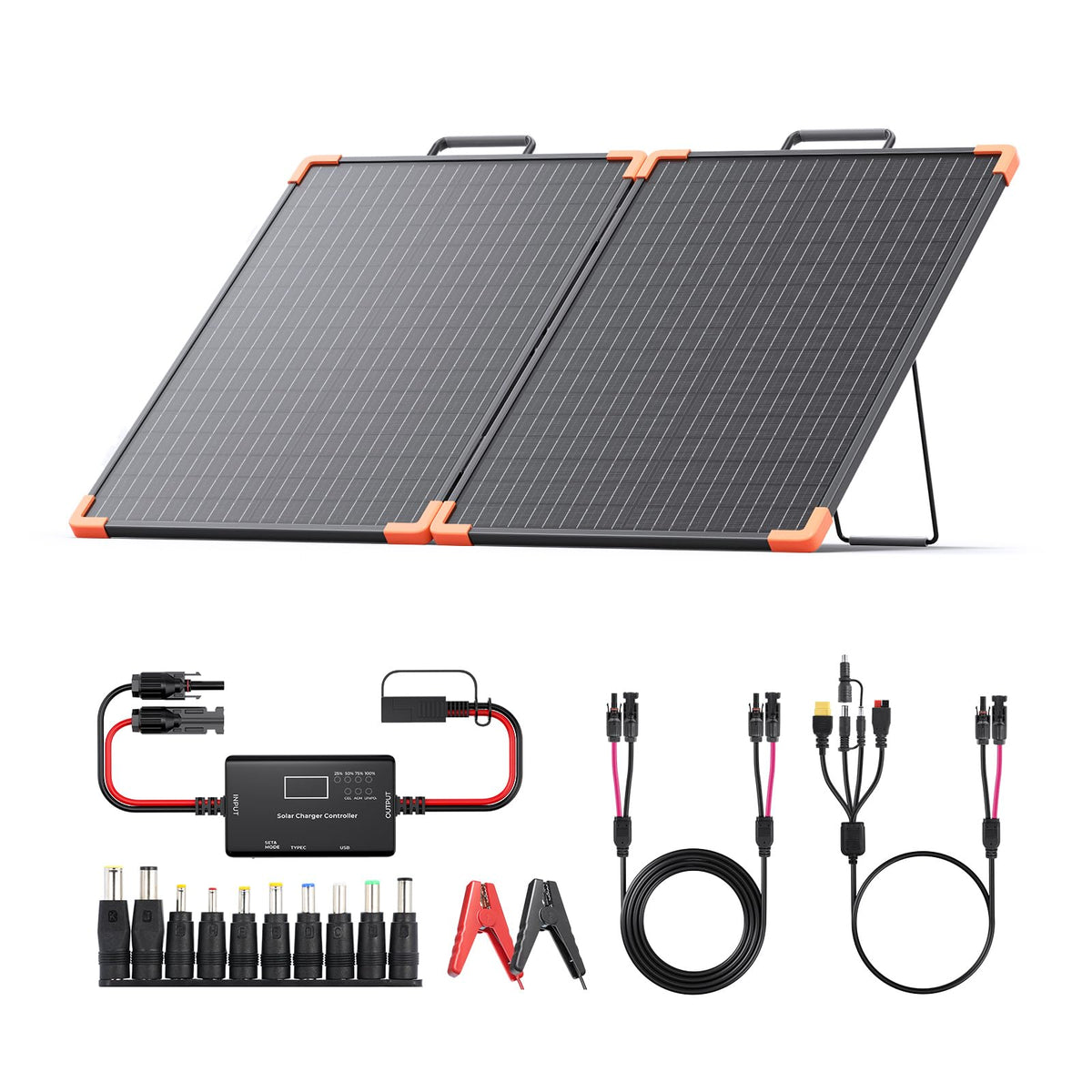 ZOUPW 100W folded portable solar panel showing compact storage for RV trips