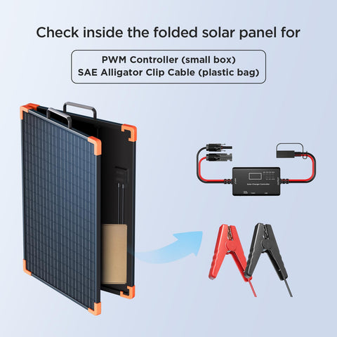 ZOUPW 100W solar panel unfolded in sunlight powering devices during camping
