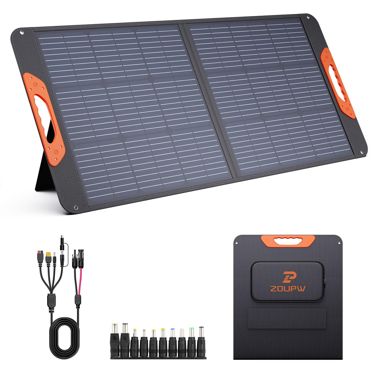 ZOUPW 100W solar panel folded for travel, lightweight and compact