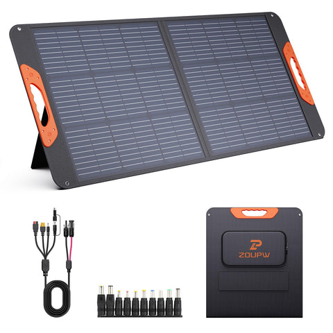 ZOUPW 100W solar panel folded for travel, lightweight and compact