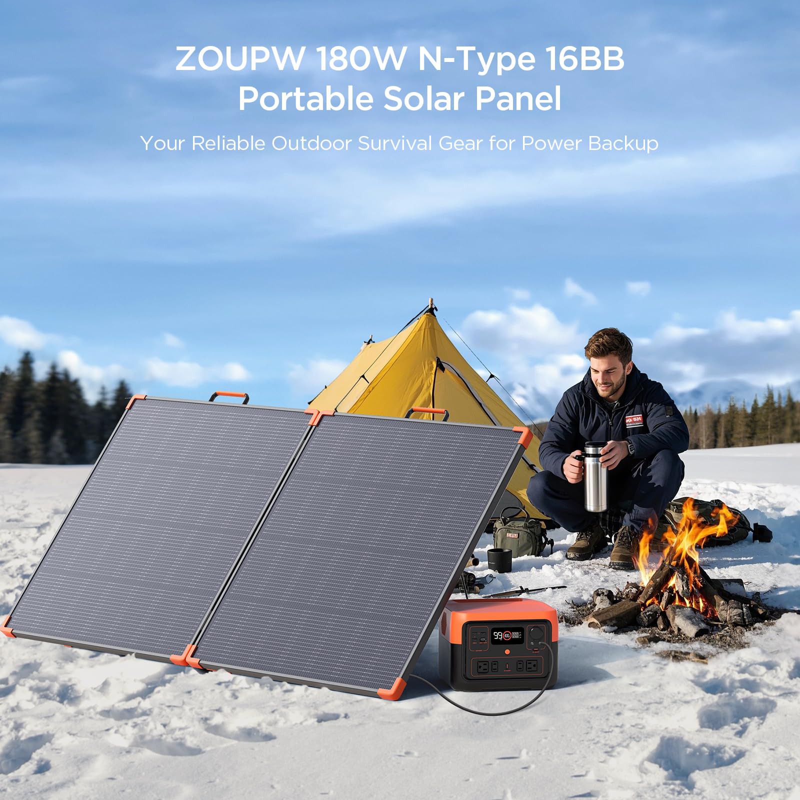 ZOUPW 180W solar panel two adjustable kickstands optimize sun angle.