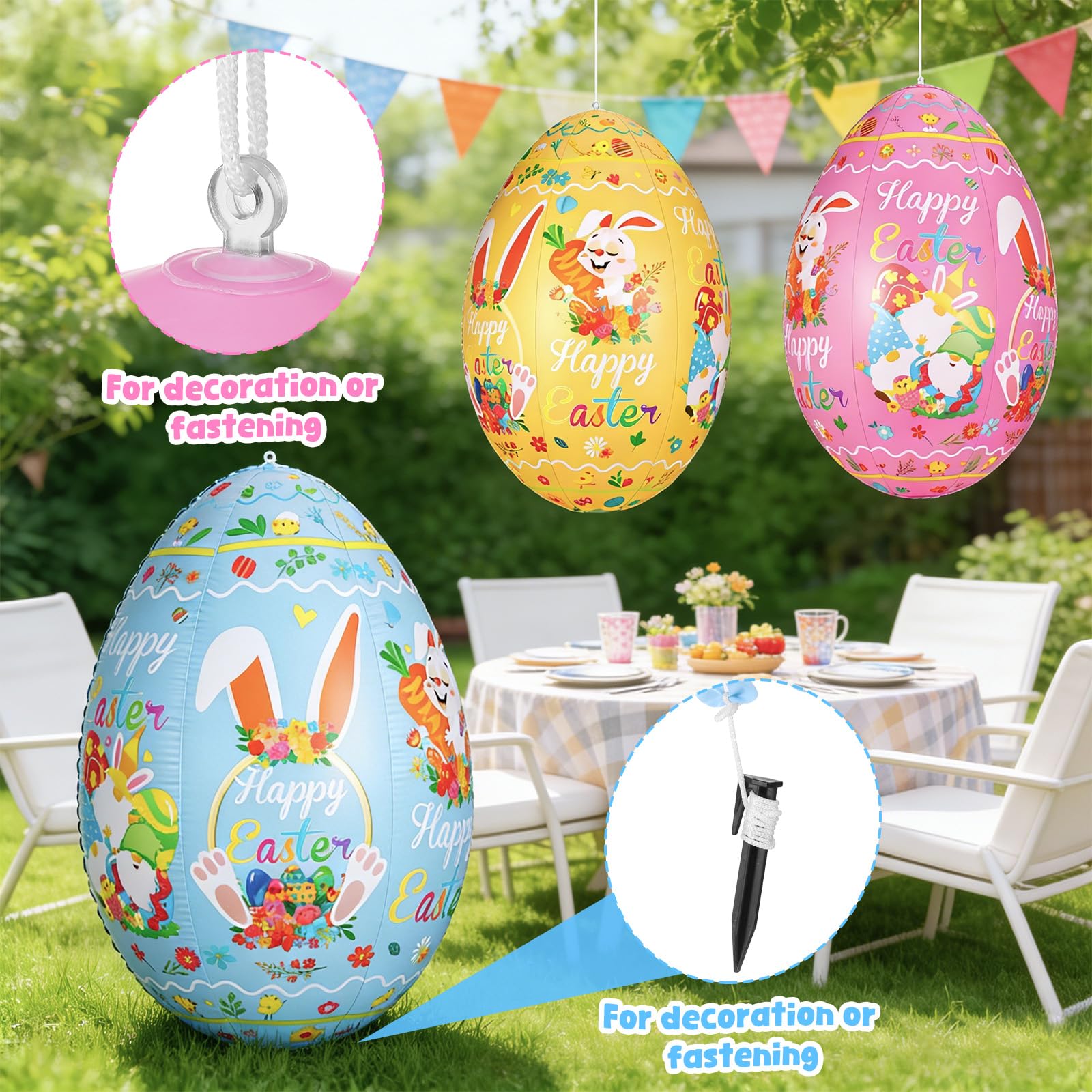 Zourglow yard display shows giant 24-inch eggs for festive spring gatherings.