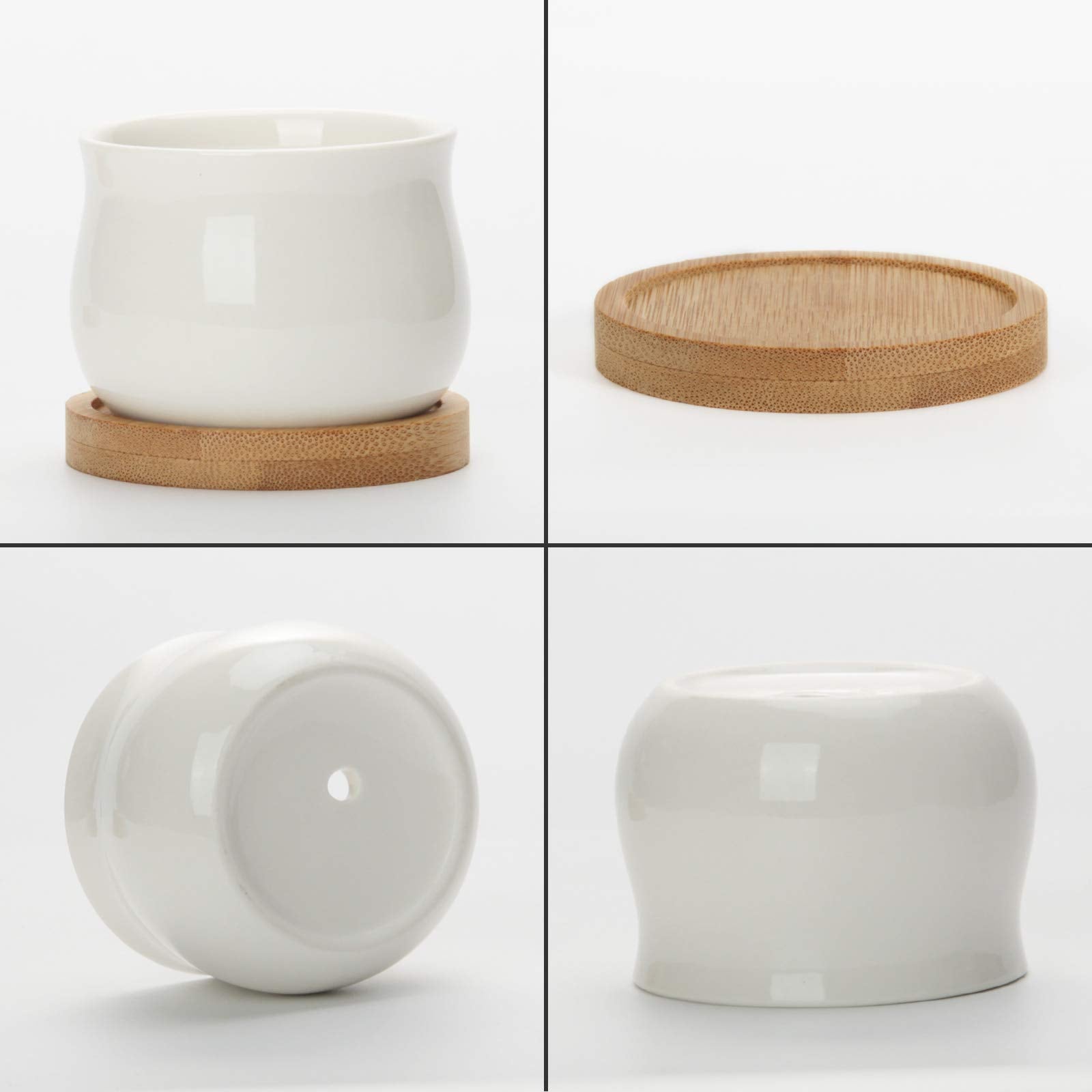 ZOUTOG white minimalist ceramic pot with wooden tray keeps surfaces clean