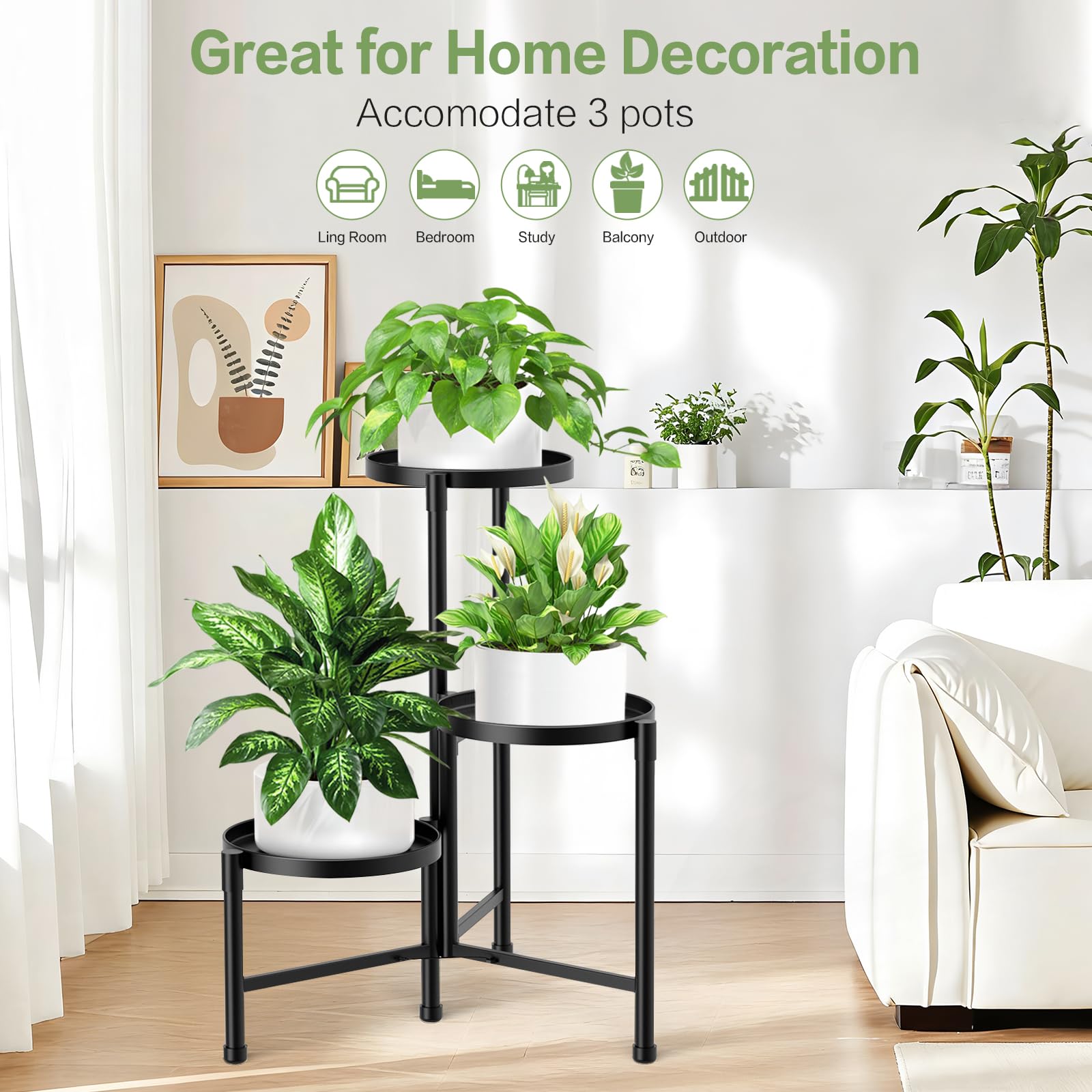 ZOXILEN 3-tier plant stand accommodates different pot sizes with spiral layout