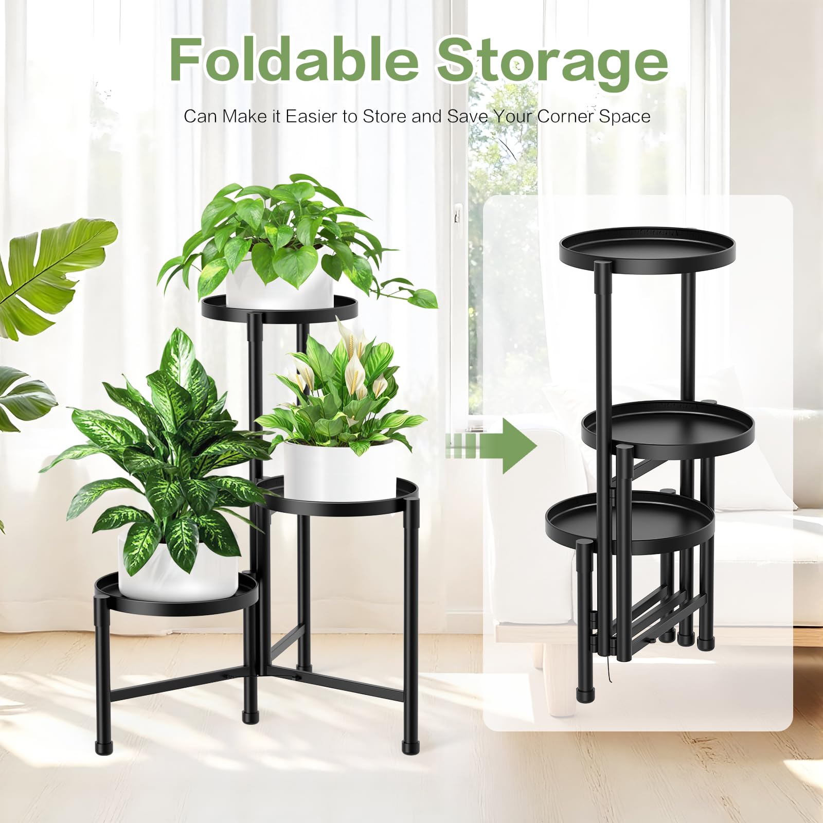 ZOXILEN 3-tier plant stand folded storage demonstrates space saving design