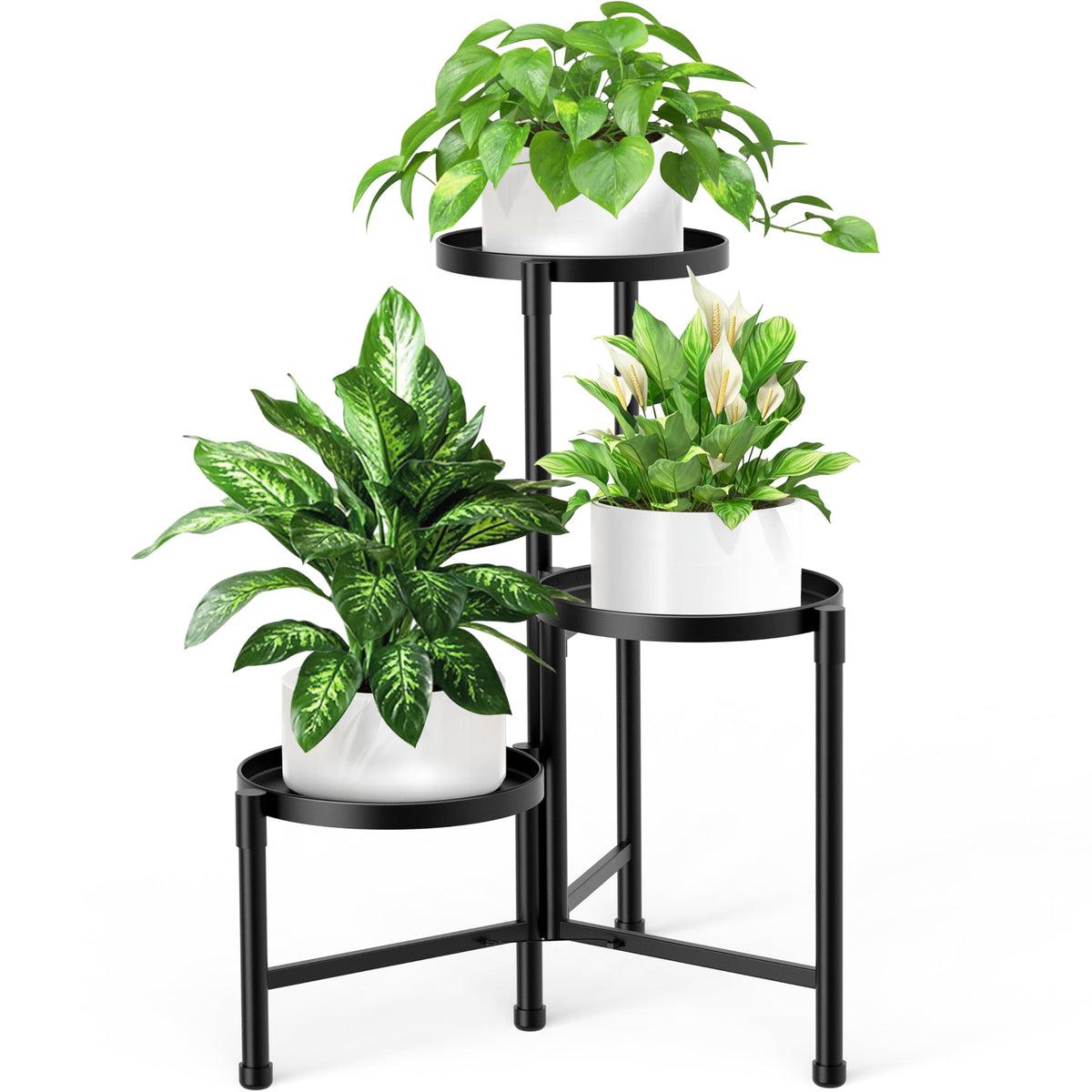 ZOXILEN 3-tier plant stand front view in matte black for indoor and outdoor display